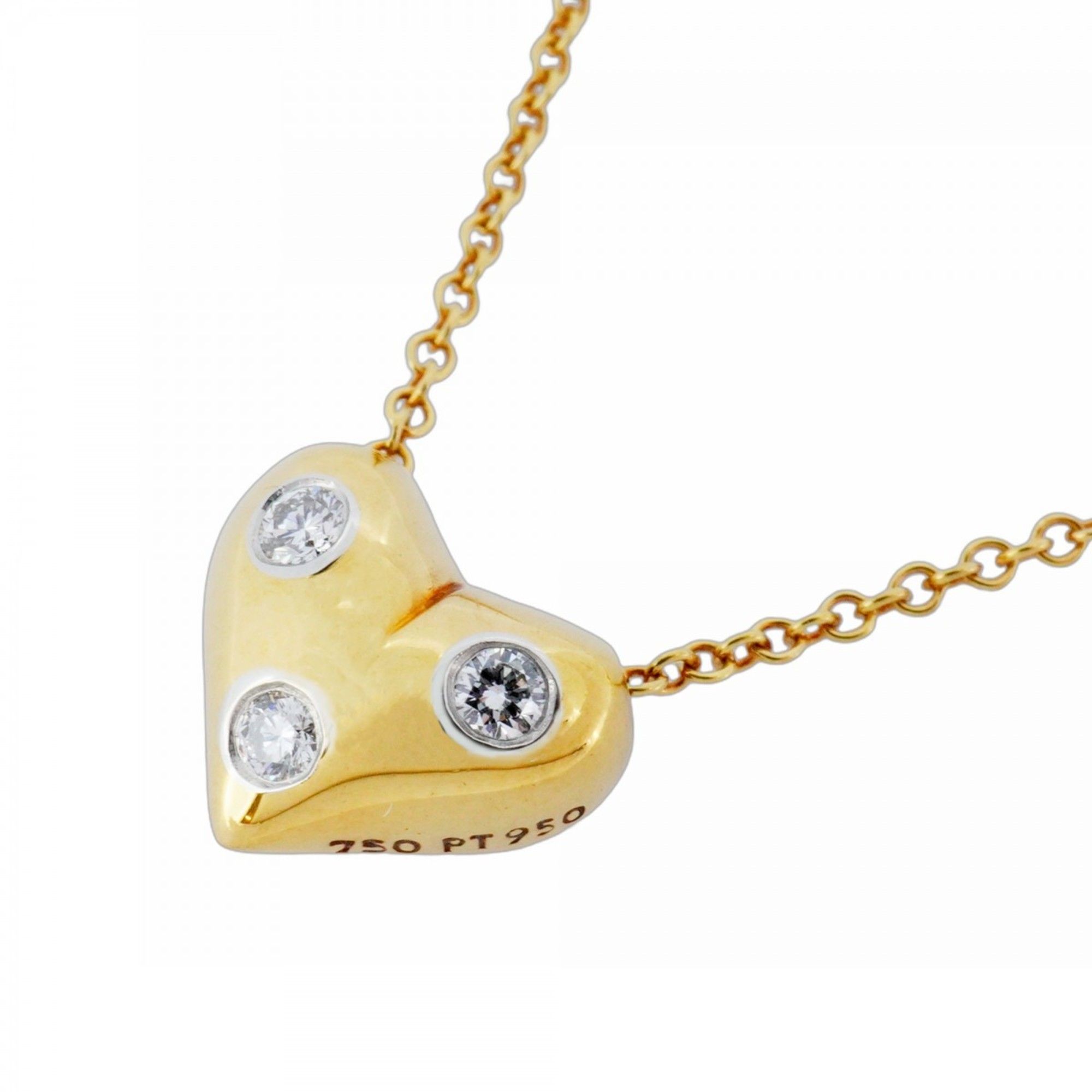 Tiffany Necklace Dots Heart Motif 3PD 18KYG Yellow Gold Pt950 Platinum Diamond Women's