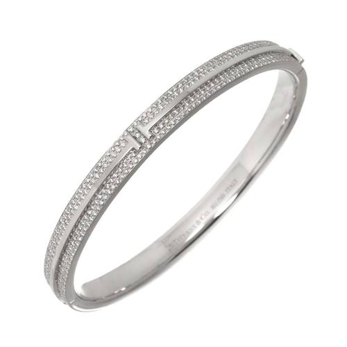 Tiffany & Co. T Two Hinged Diamond Bracelet, 15cm, 18K White Gold, 750