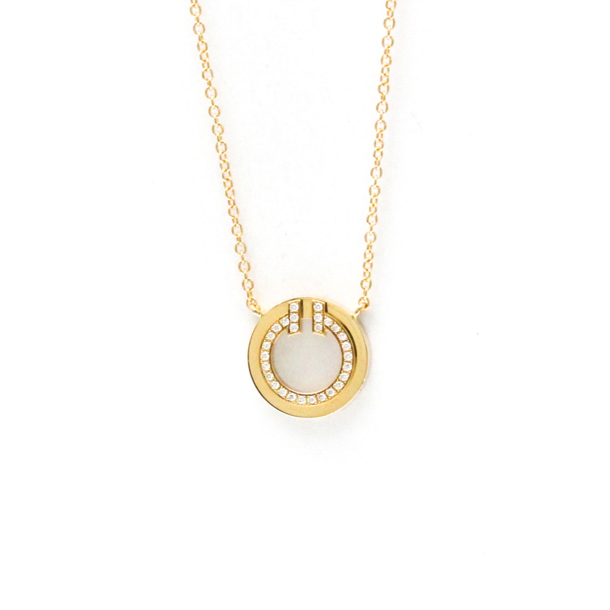 Tiffany Tiffany T T Circle Mini Diamond Necklace Pink Gold (18K) Diamond,Mother Of Pearl Men,Women F