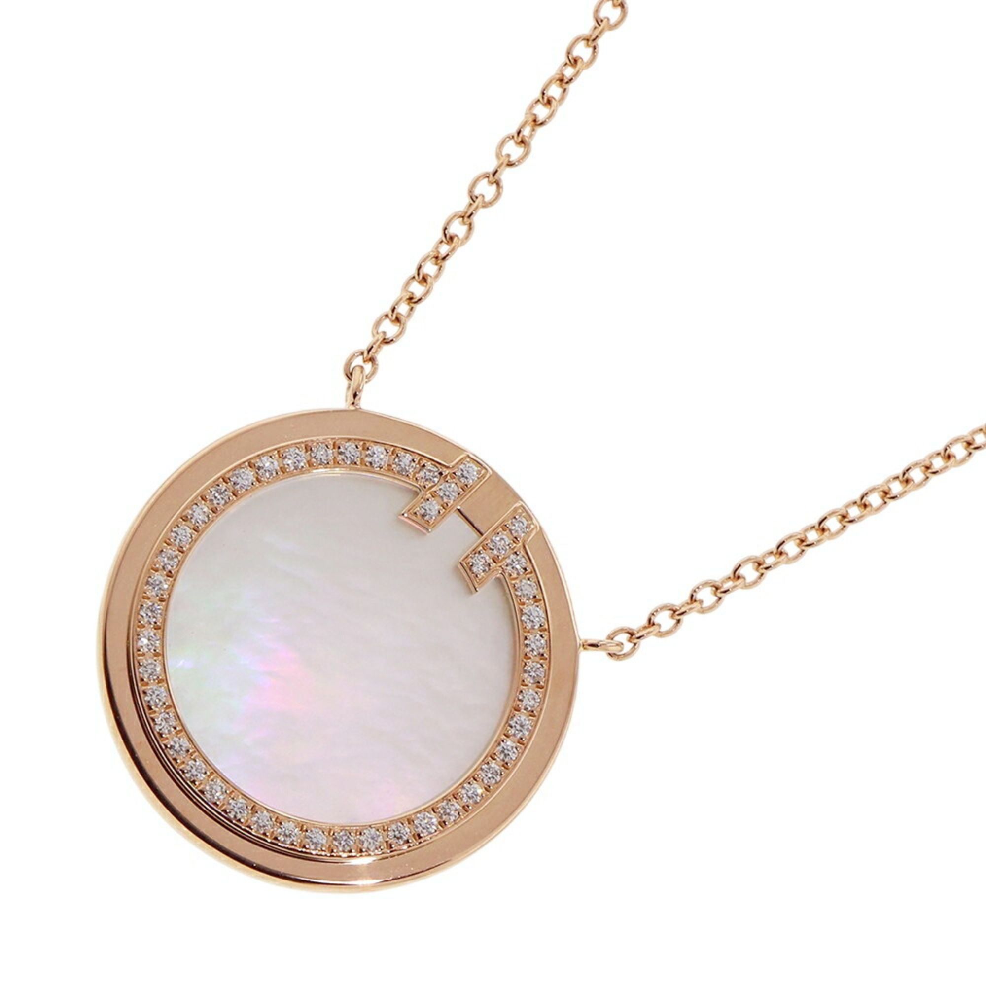 Tiffany Necklace T Toe Circle Pendant Diamond 0.05ct Total 18KPG Mother of Pearl 64026801