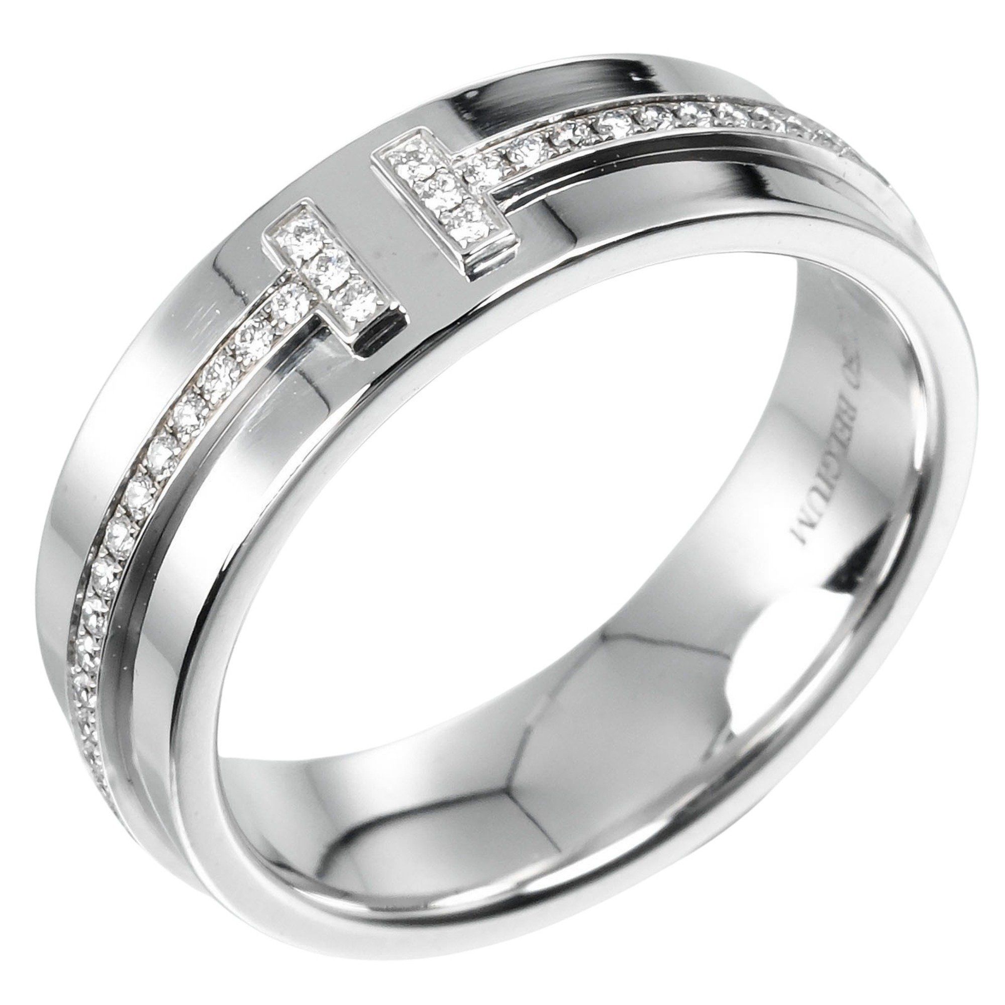 Tiffany & Co. T TWO Wide Size 10 Ring, K18WG White Gold, Diamond, Approx. 6.92g