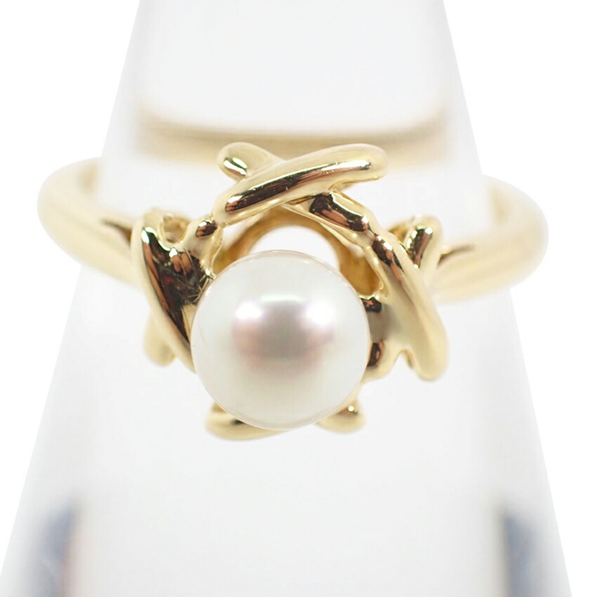 TIFFANY 750YG Akoya Pearl Signature Ring, Size 6, j53-2