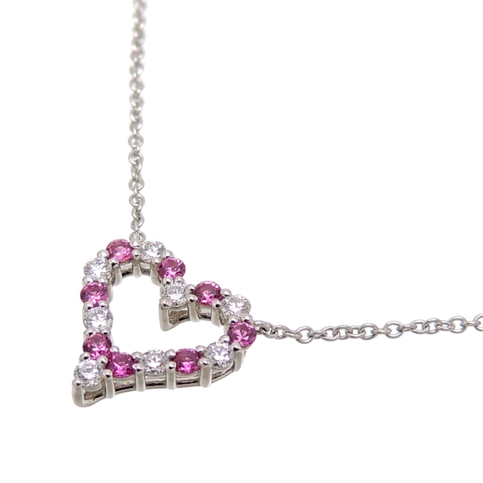 Tiffany Sentimental Heart Diamond and Pink Sapphire Women's Necklace in Pt950 Platinum