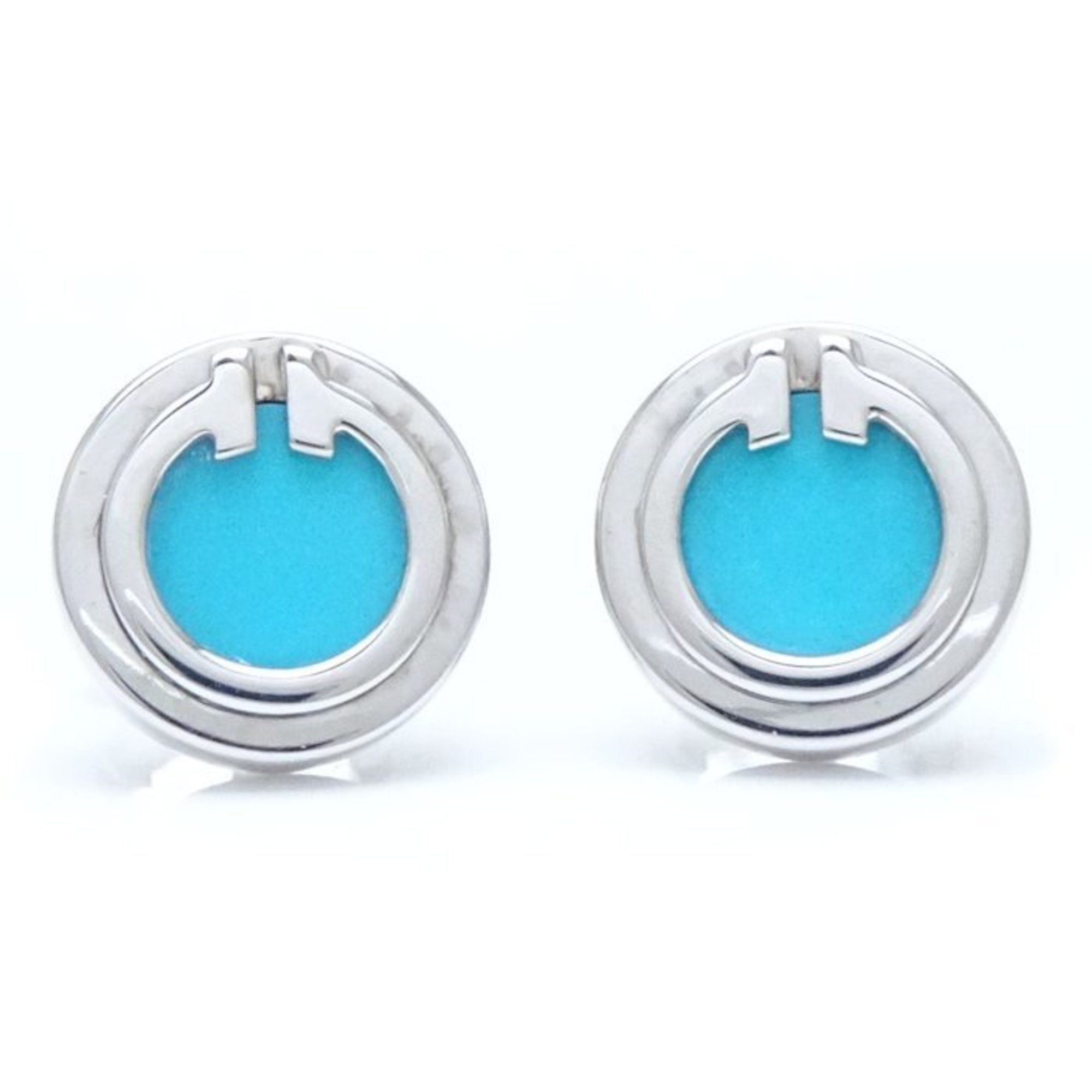 TIFFANY&Co. Tiffany T TWO Circle Earrings Turquoise K18WG White Gold 293143