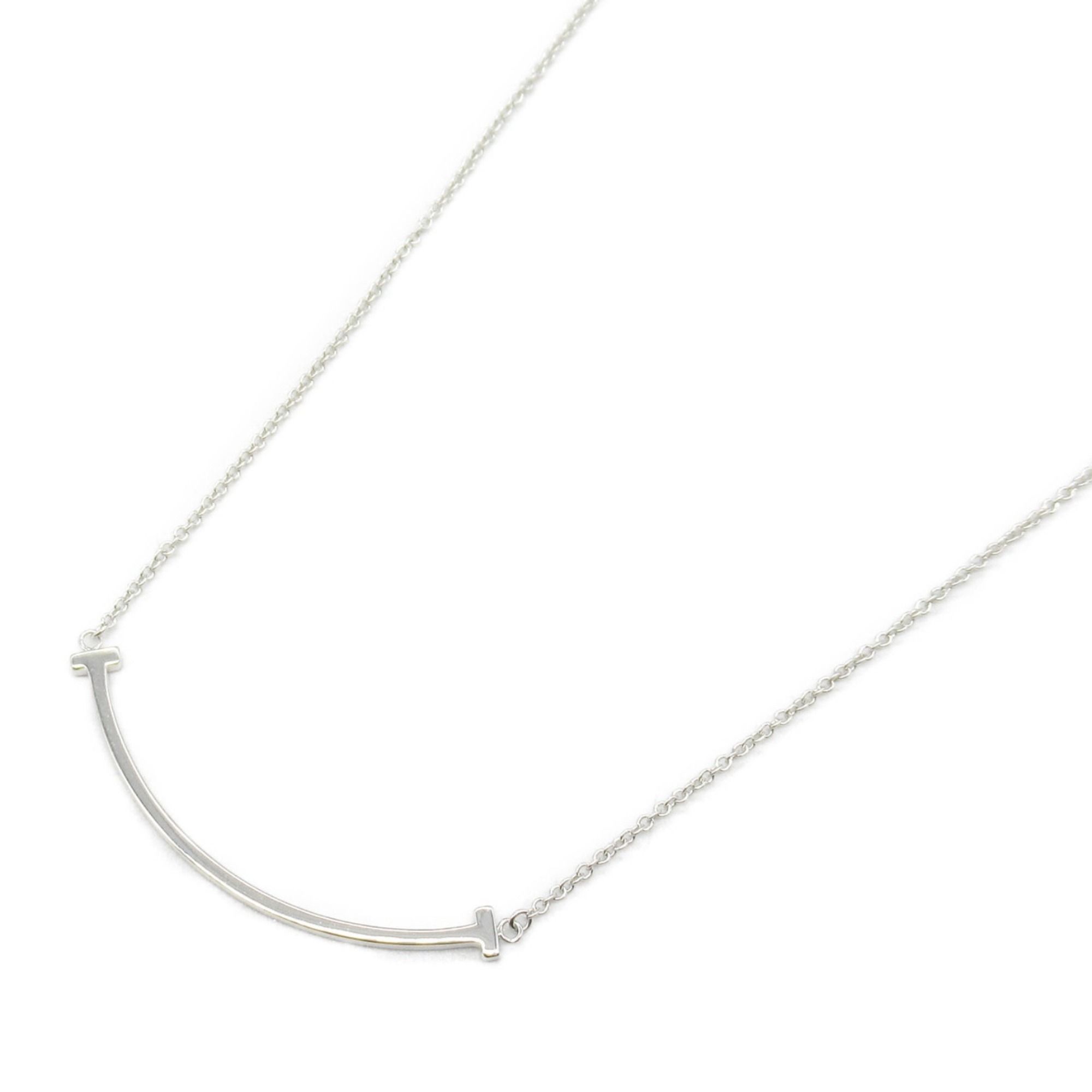 Tiffany & Co. T Smile Small Necklace 18KWG (White Gold) Men's Women's Silver
