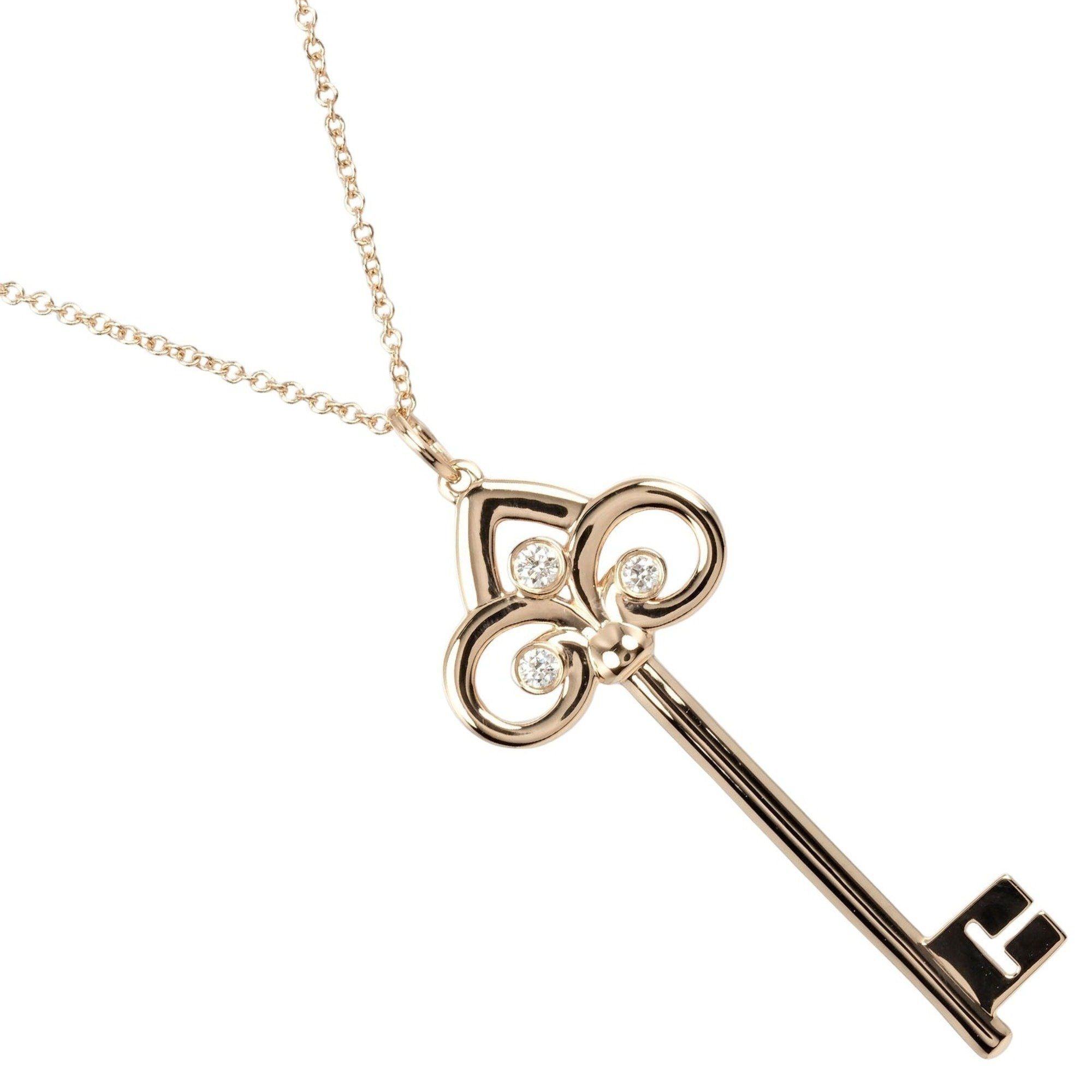 Tiffany & Co. Fleur de Liskey Necklace, K18PG, Pink Gold, Diamond, Approx. 5.55g