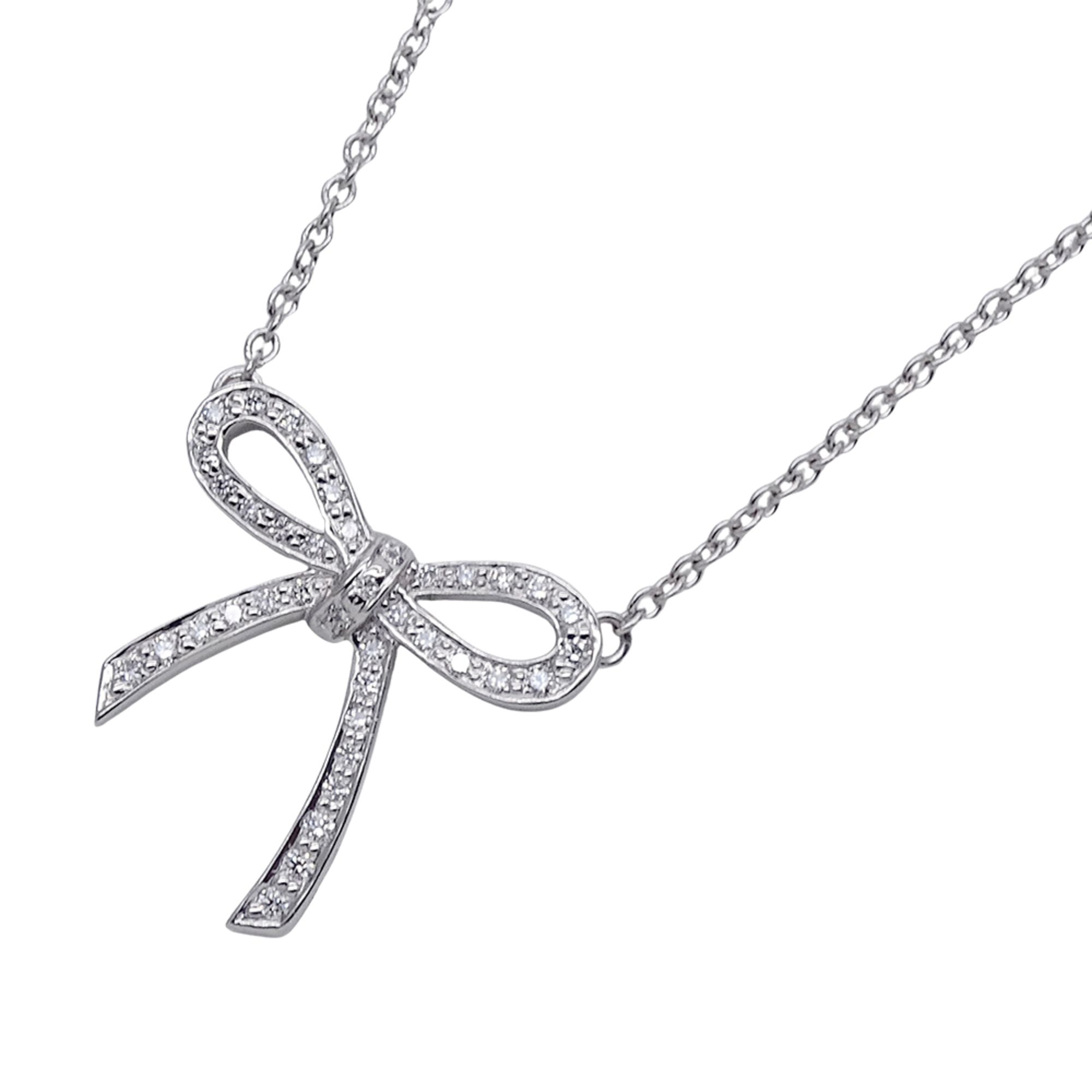 Tiffany & Co. Women's Diamond Bow Ribbon Necklace in PT950 Platinum, Polished