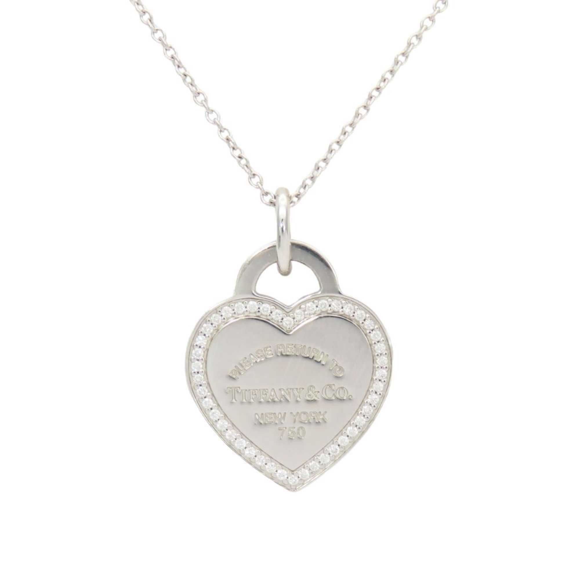 Tiffany Necklace Return to Heart Tag K18WG Diamond approx. 4.8g Women's TIFFANY&Co.
