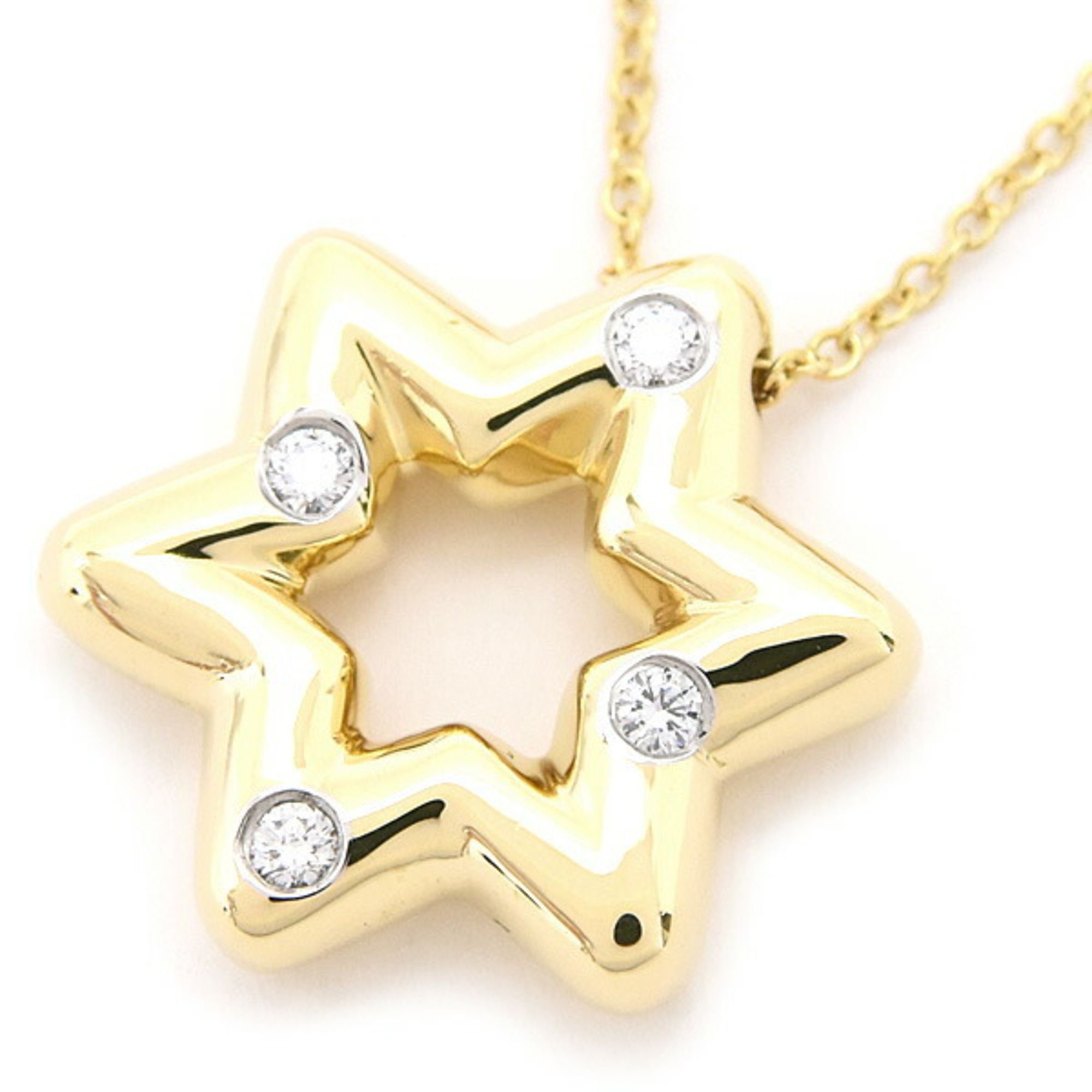 Tiffany Women's Necklace, 4-Piece Diamond Star Pendant, Yellow Gold, 750YG