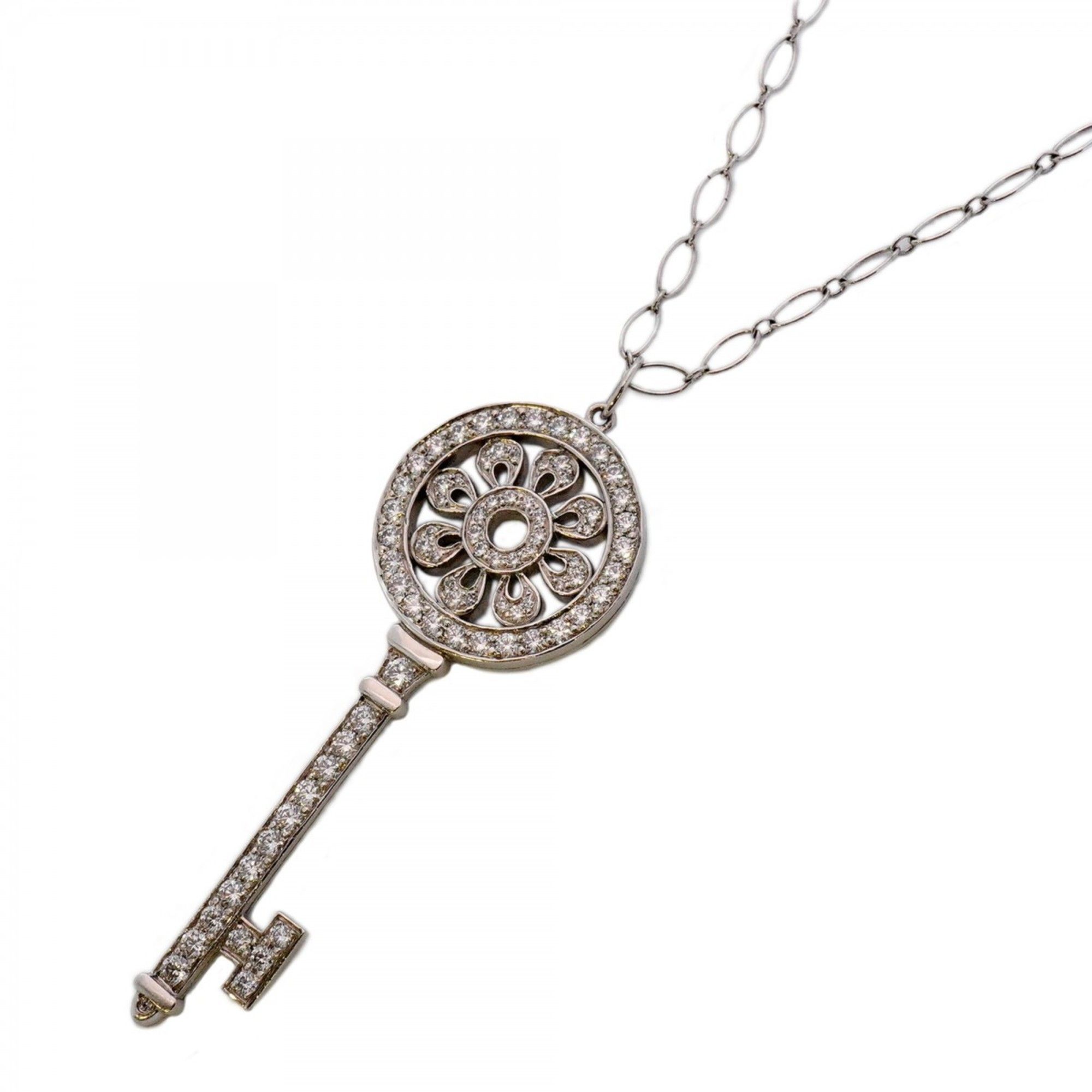 Tiffany Pedal Key Necklace in 18K White Gold (Pt950) and Platinum with Diamonds for Women