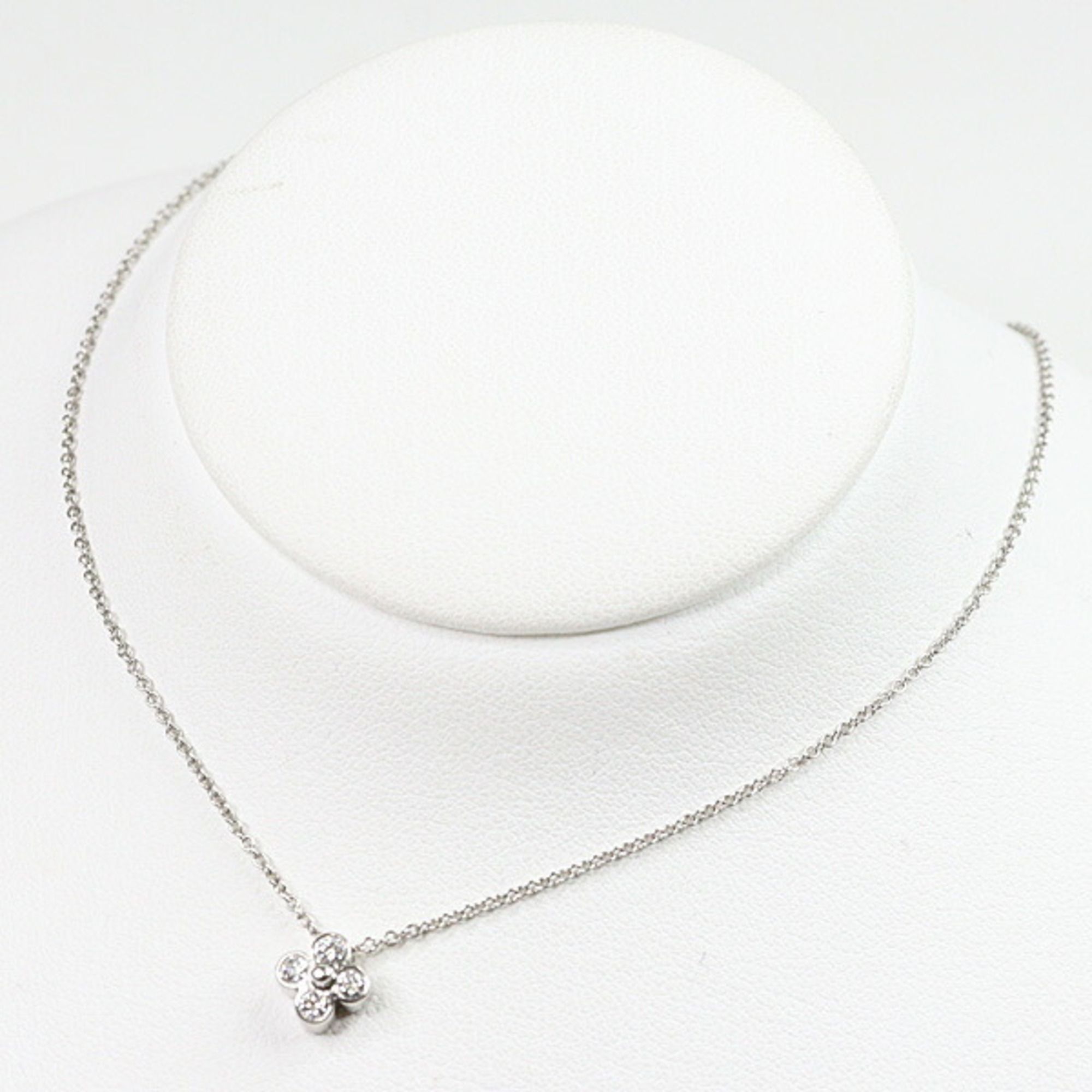 Tiffany Bezel Set Diamond Flower Pendant Platinum PT950 41cm Necklace