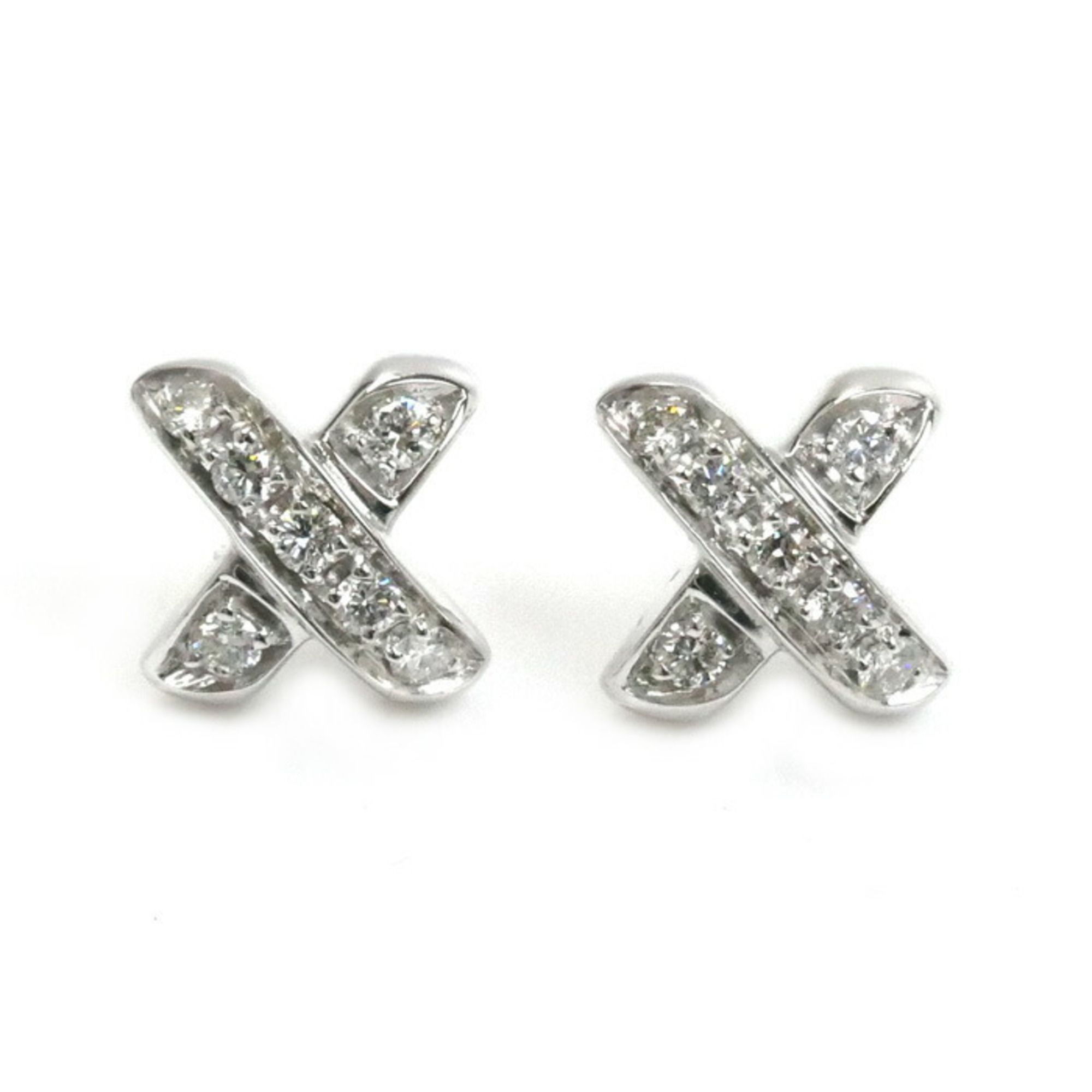 TIFFANY&Co. Tiffany 18KWG White Gold Signature Diamond Earrings 4.4g Women's