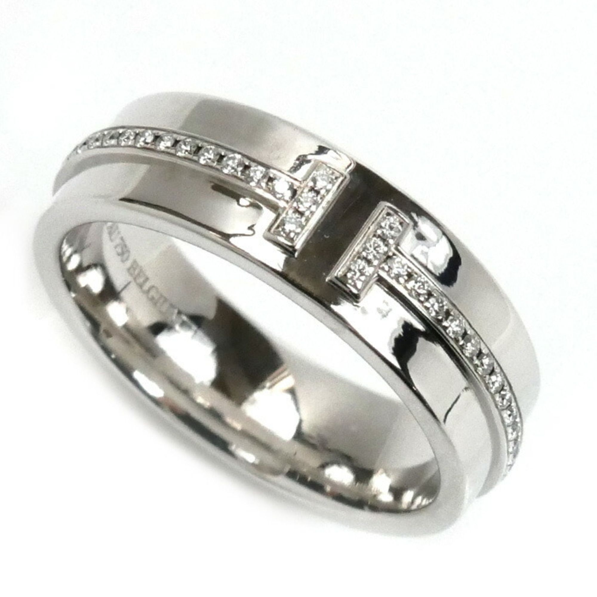 TIFFANY&Co. Tiffany 18KWG White Gold T TWO Narrow Wide Full Diamond Ring 60150928 Size 9 6.7g Women'