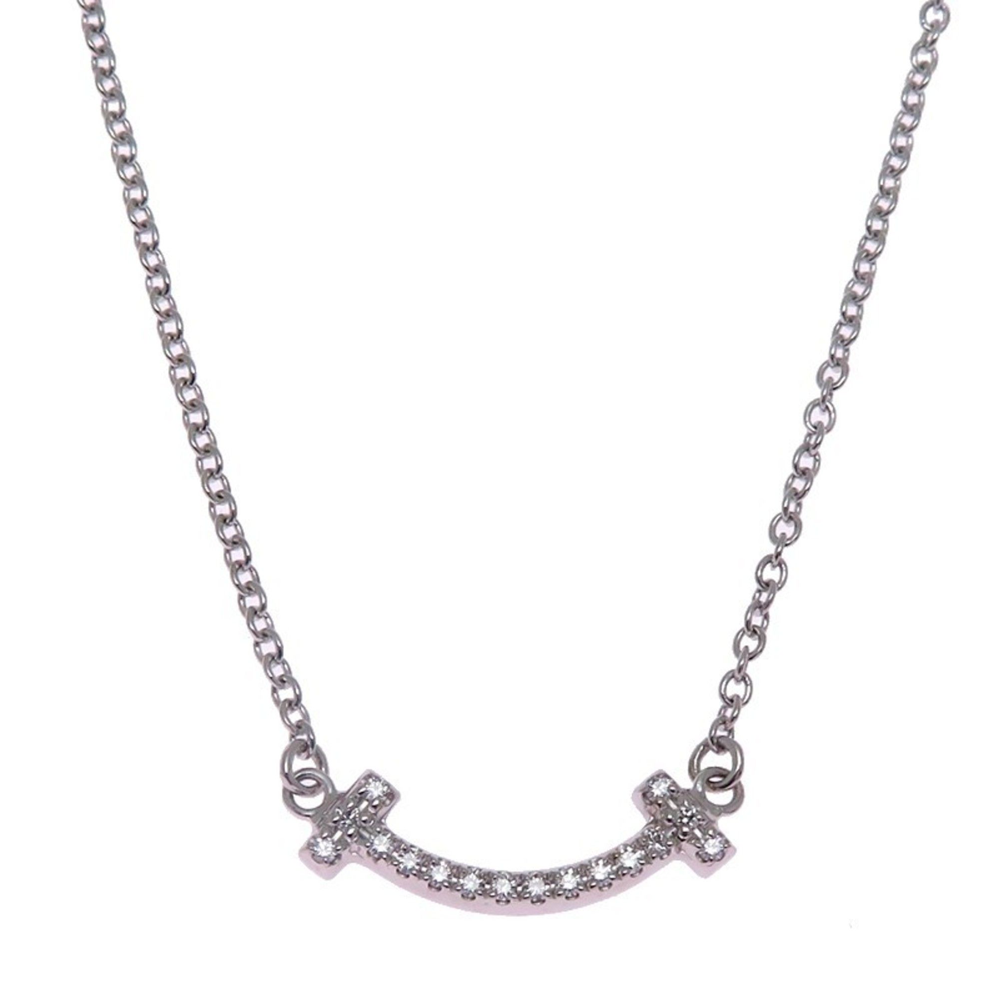 Tiffany T Smile Mini Diamond Women's Necklace in 750 White Gold