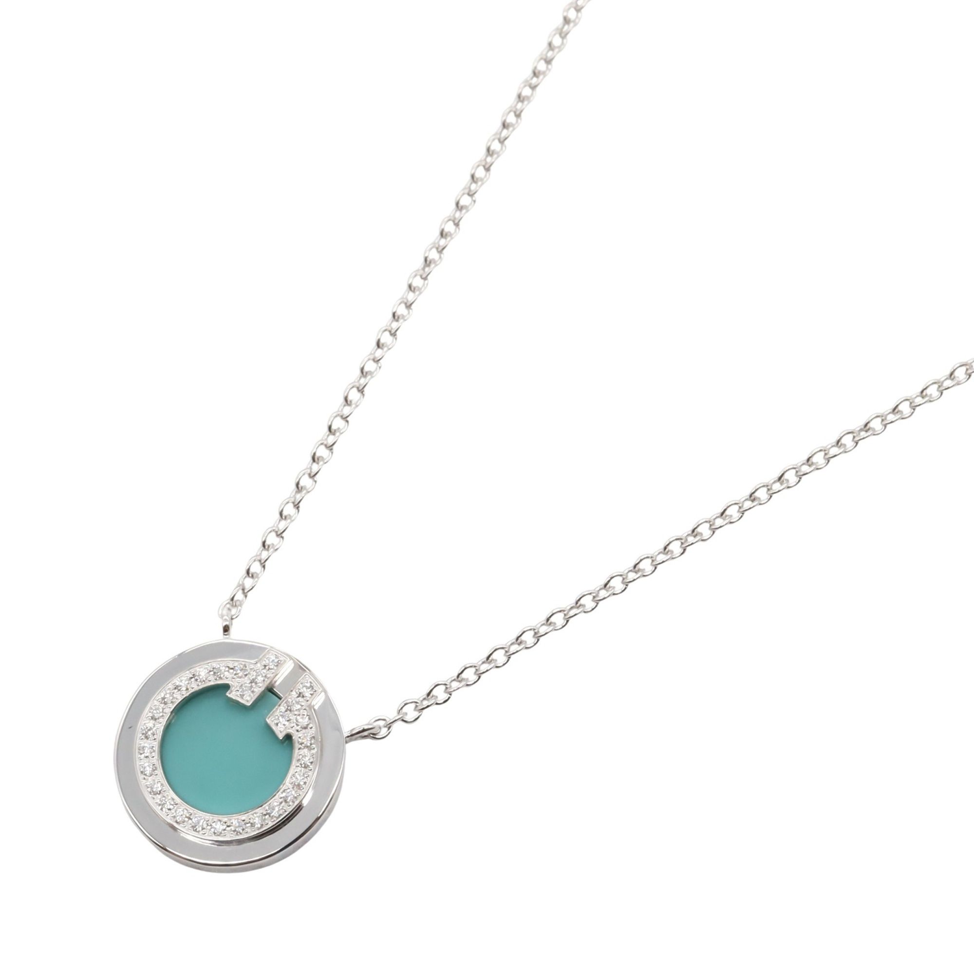 Tiffany & Co. T Circle Necklace, Turquoise, 18K White Gold with Diamonds, Clear and Blue, for Women