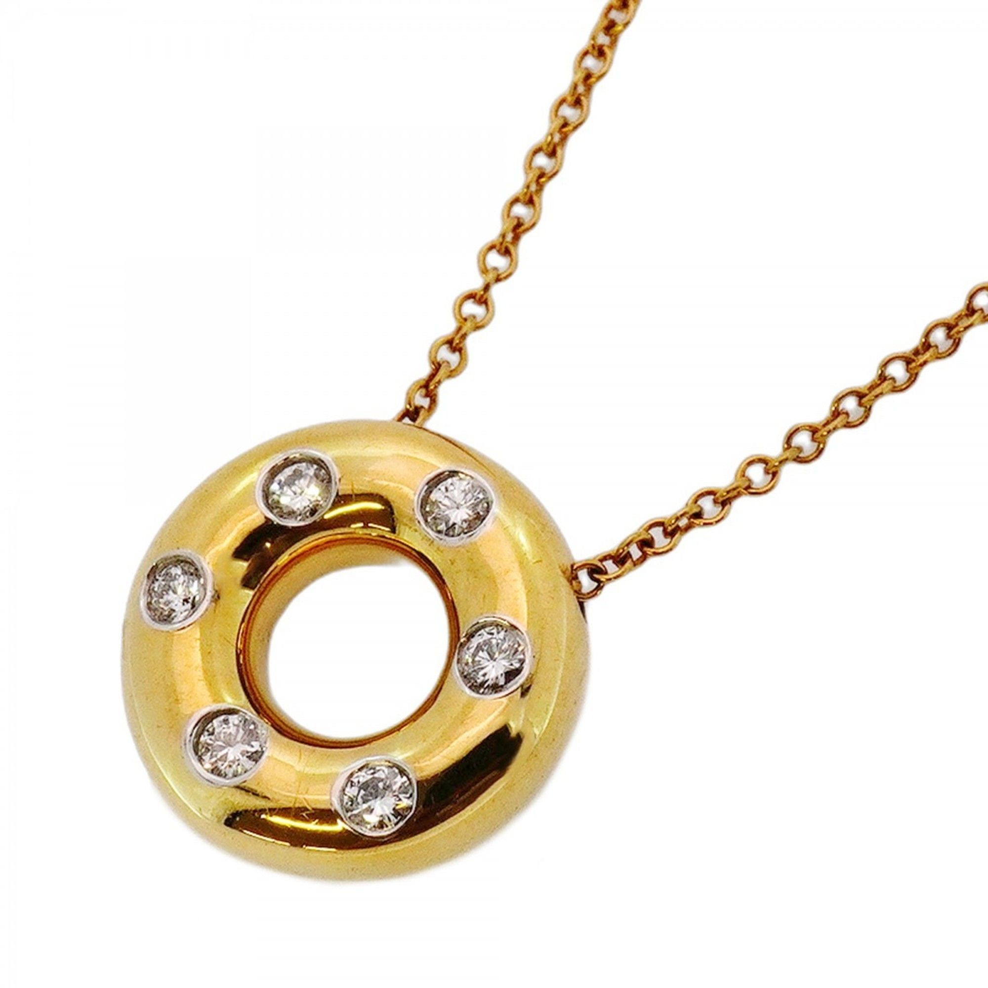 Tiffany Necklace Dots Circle 6PD 18KYG Yellow Gold Pt950 Platinum Diamond Women's