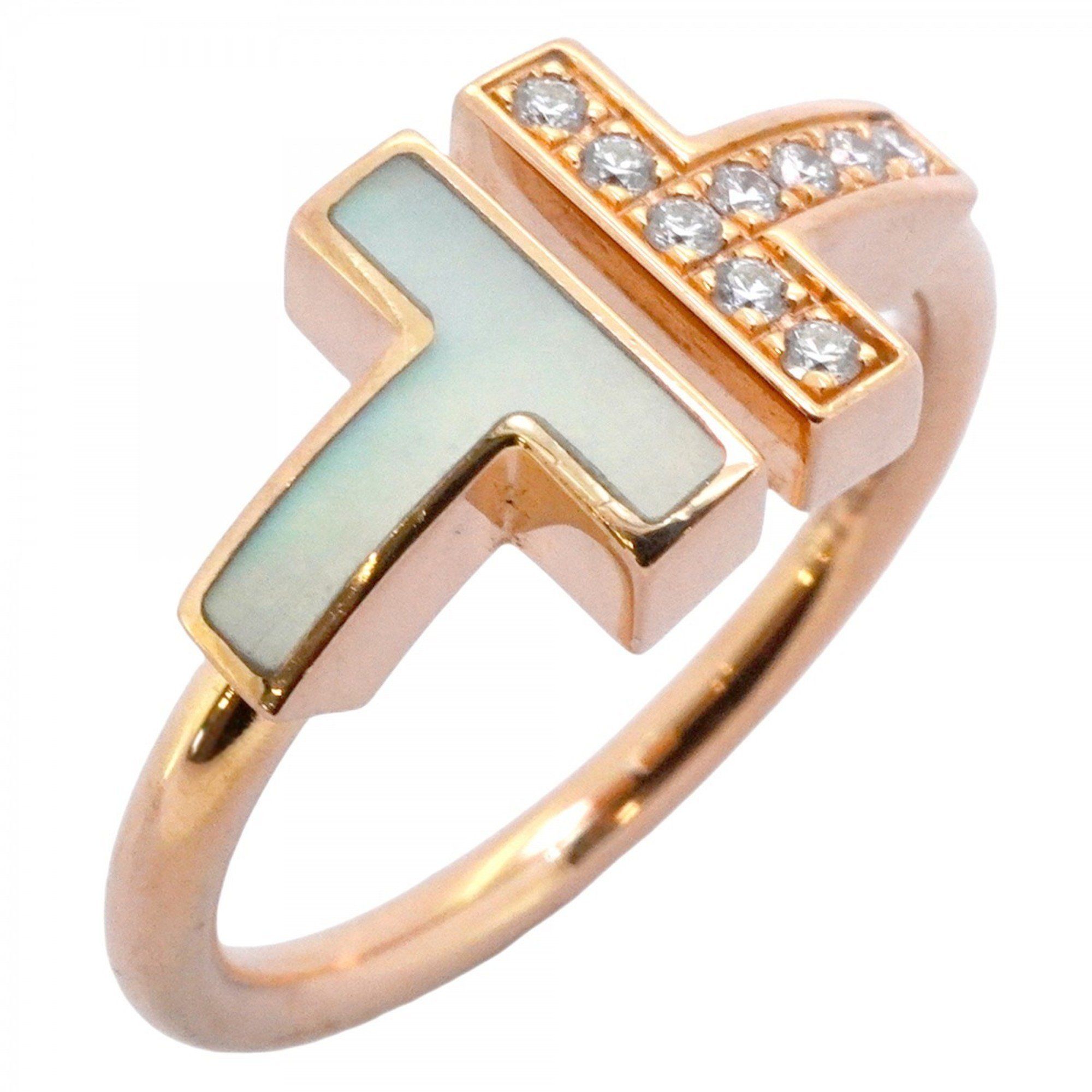 Tiffany T-wire ring in 18K pink gold with mother-of-pearl and diamonds, size 10.5, for women