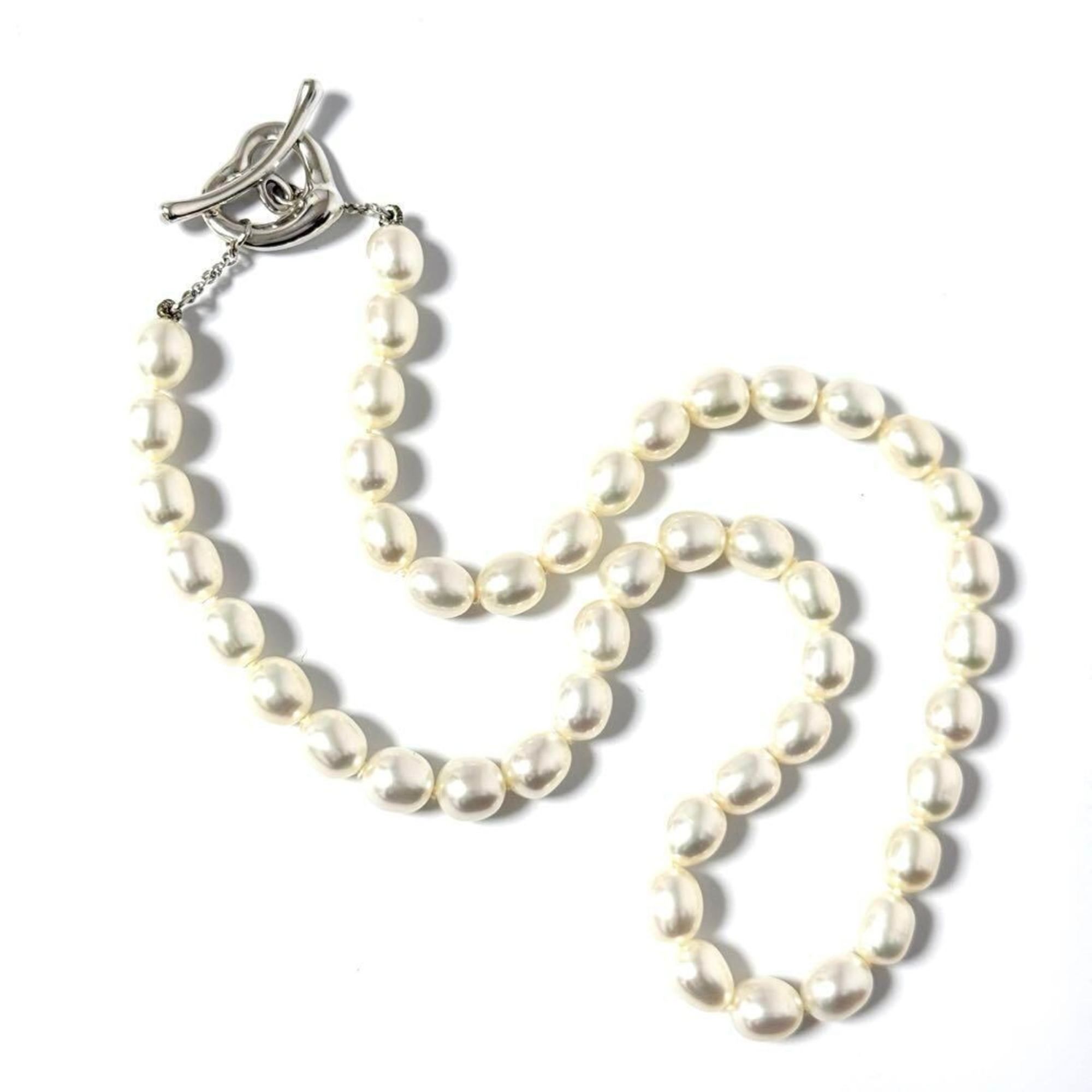Tiffany Pearl Short Necklace Pendant Open Heart Silver 925