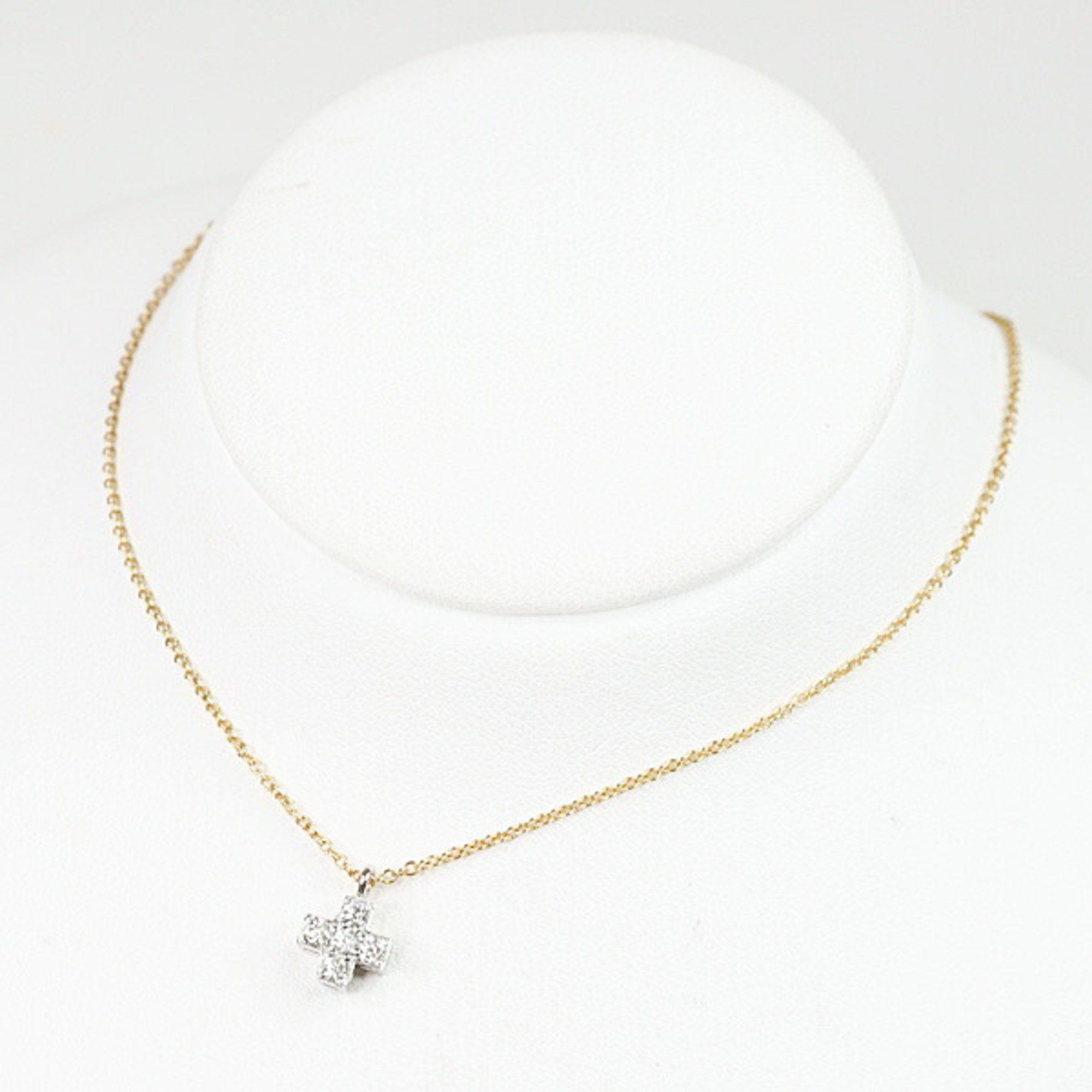 Tiffany Crucyform Cross Pendant 750YG PT950 Diamond 41cm Necklace