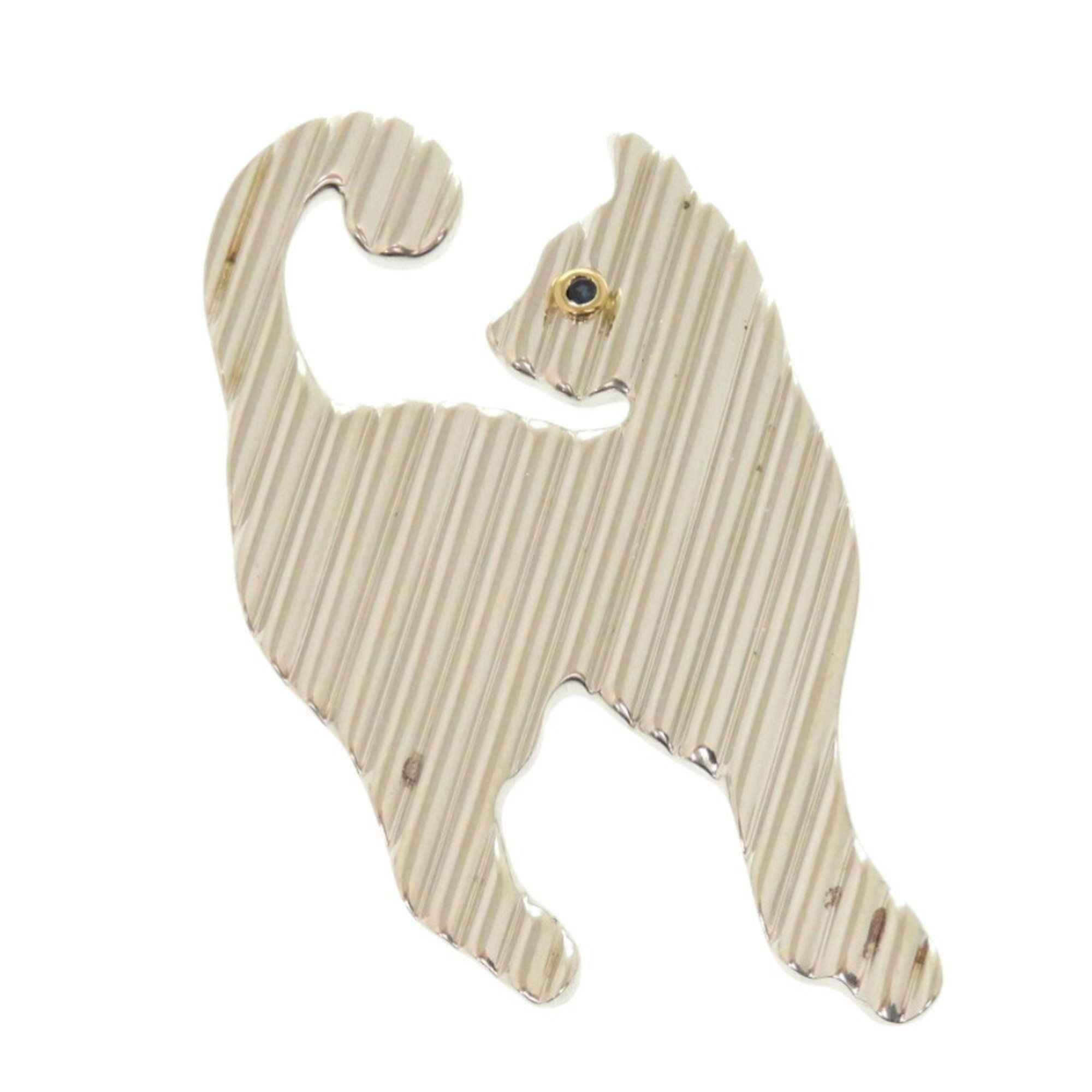 Tiffany cat motif silver 925 yellow gold 750 stone brooch 1885TIFFANY&Co.