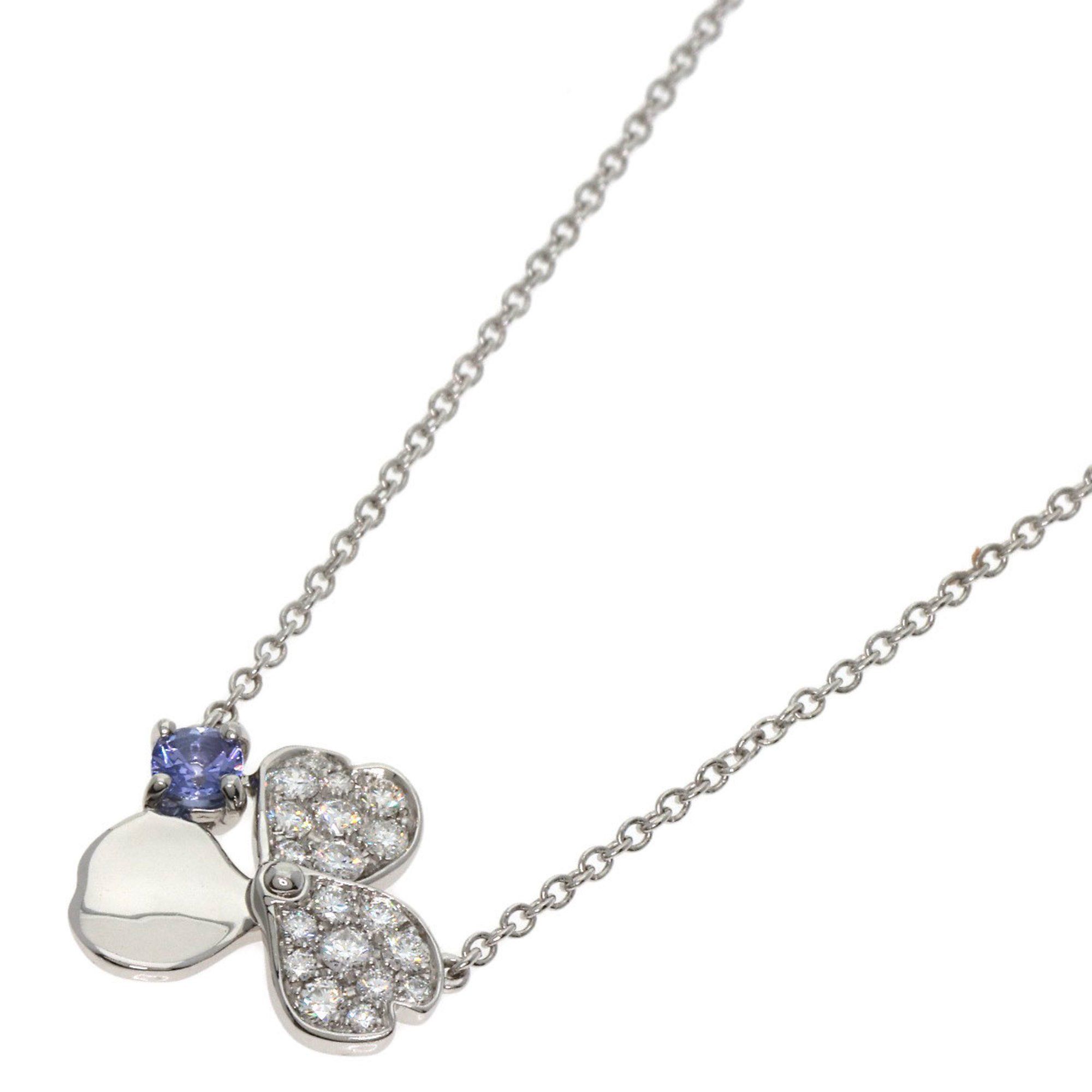 Tiffany Paper Flower Mini 1-Piece Tanzanite Pavé Diamond Necklace in Platinum PT950 for Women. TIFFA