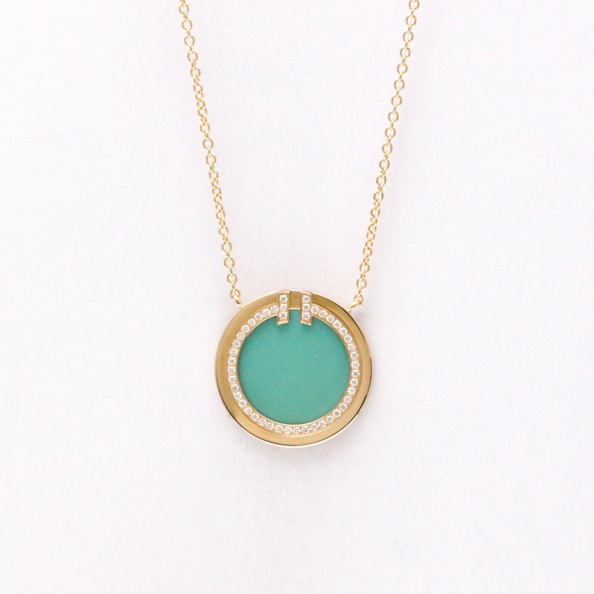 Tiffany T Two Circle Necklace Turquoise And Diamond Pink Gold (18K) Diamond,Turquoise Men,Women Fash
