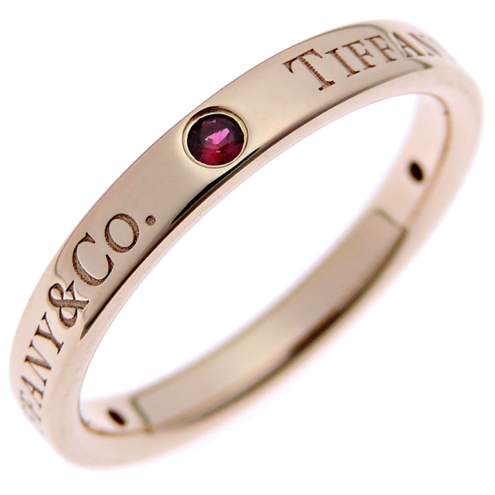 Tiffany Flat Band 3-Piece Ruby Women's Ring in 750 Pink Gold, Size 12.5, Red