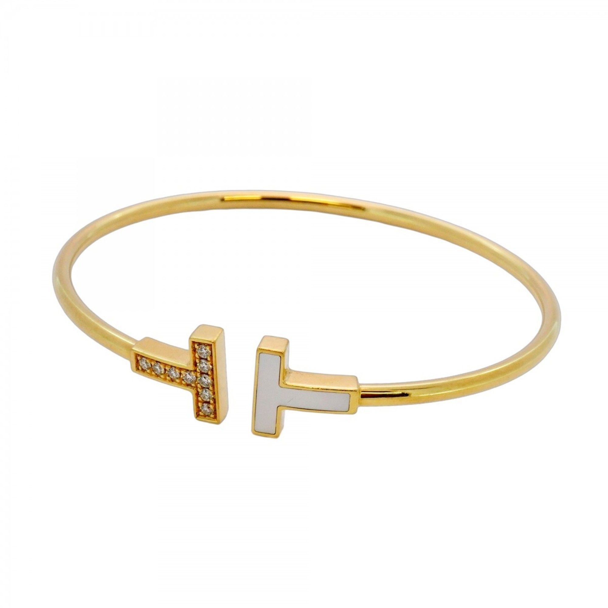 Tiffany Bangle T-Wire 9PD 18KYG Yellow Gold Diamond Mother of Pearl 0.11ct Women's