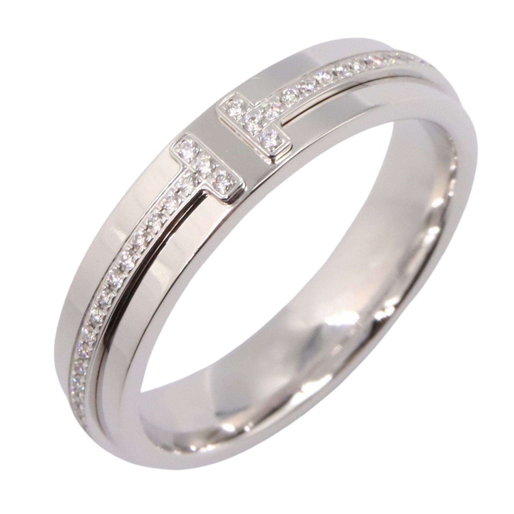 Tiffany & Co. T Two Narrow Diamond Ring, 18K White Gold with Diamonds, Clear, for Women