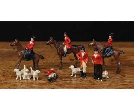 John Hill &amp; Co. miniature small scale lead figure from the Hunting series, comprising a mounted huntsman, two mounted hun