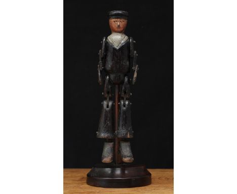 Folk Art and Maritime Interest - a late 19th/early 20th century painted wooden sailor doll, realistically carved throughout, 