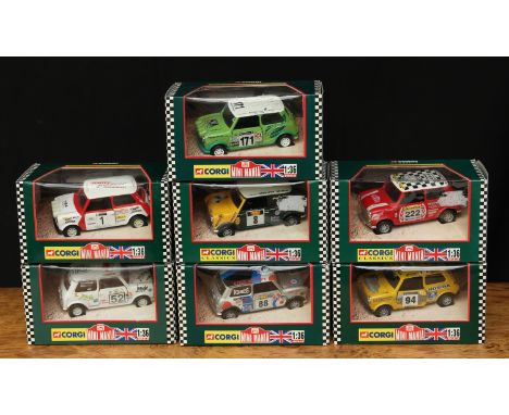 Corgi 1:36 scale Mini Mania diecast models, comprising 04422 1997 Monte Carlo Rally Dave Paveley/Andy Bull, window boxed; 044