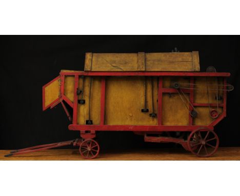 Farming and Agricultural Interest - a scratch built scale model of a threshing machine, painted wooden construction, 90cm lon