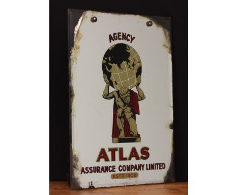 Advertising - a 1930's rectangular shaped pictorial advertising wall mirror, the mirrored back reverse printed with Atlas hol