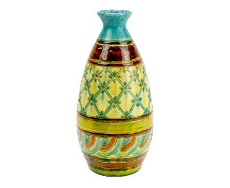 Brannam Barum Pottery Vase Glazed ceramic, inscribed indistinct name to base, dated 1871, 24cm tall.Chip to glaze on the body