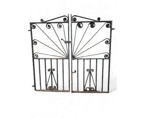A pair of wrought iron drive gates. For a 6FT wide entrance. Maximum height 168cm and each gate 87.5cm including hinge.There 