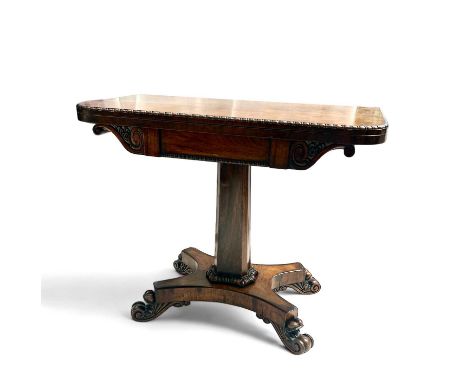 A William IIII card table With baize lined folding top. 90x44cm closed and 76cm high