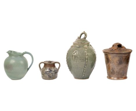 Richard DEWAR (1948) Lidded pot glazed ceramic with scraffito decoration, signed to base, 21cm tall; together with a St Agnes