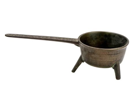 A George III bronze skillet. The handle cast 'Cox Taunton III', length 39cm.