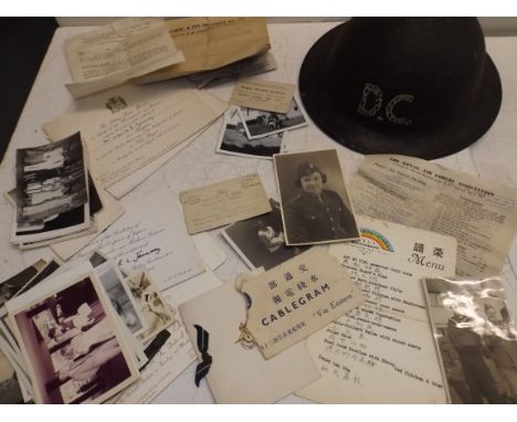 A tin helmet, photographs, R.A.F. ephemera etc.