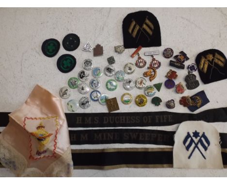 Various Girl Guide badges inc. enamel, silver, A.R.P. badge, National Savings, Youth Hostel badges inc Lands End, Tintagel an