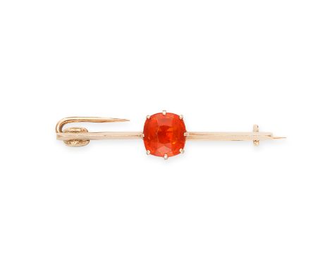 NO RESERVE - A FIRE OPAL BAR BROOCH Made in yellow gold Cushion cut fire opal Indistinct assay mark, maker's mark VSDiameter 