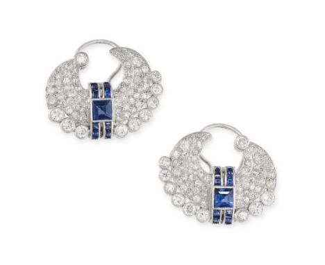 NO RESERVE - A PAIR OF VINTAGE SAPPHIRE AND DIAMOND CLIP EARRINGS Made in platinum and 18 carat white gold, clip on fittings,