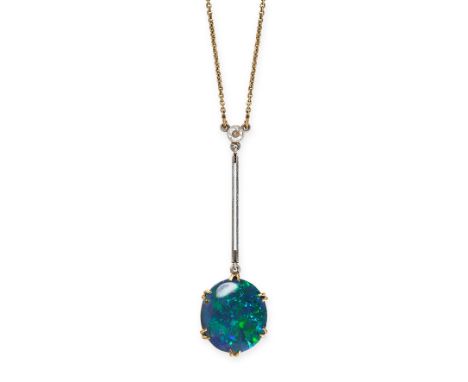 NO RESERVE - A BLACK OPAL AND DIAMOND PENDANT NECKLACE, CIRCA 1910 Made in 15 carat yellow gold, platinum and 18 carat yellow