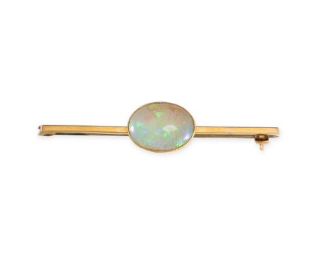 NO RESERVE - AN ANTIQUE OPAL BAR BROOCH Made in yellow gold Oval cabochon opal, weighing approximately 2.72 carats No assay m