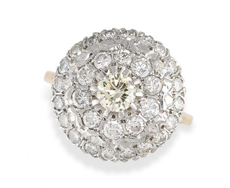 NO RESERVE - A VINTAGE DIAMOND CLUSTER RING, 1975 Made in 9 carat yellow and white gold Round brilliant cut diamonds, princip