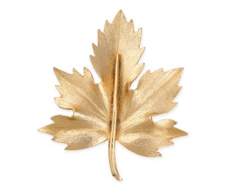 NO RESERVE - A VINTAGE GOLDEN LEAF BROOCH Designed as a sycamore maple leaf with trompe l'oeil textured surface Indistinctly 