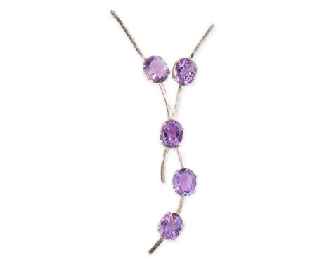 NO RESERVE -&nbsp;A MODERNIST AMETHYST PENDANT&nbsp;  Made in silver&nbsp;  Oval cut amethyst, approximate total 15.00-17.50 