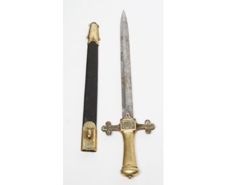 A SCOTS GUARDS BANDSMAN'S SWORD with 13" double edged blade, VR brass hilt of typical form stamped "4/01" and "3.S.G.13.B", a