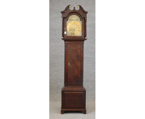 AN OAK LONGCASE CLOCK, signed Joshua Fletcher, Dewsbury, the eight day movement with anchor escapement striking on a bell, 12